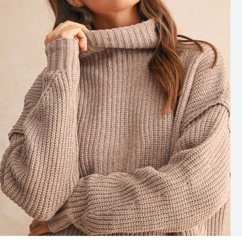 OAK + FORT ribbed knit sweater mock neck oversized small medium tan beige